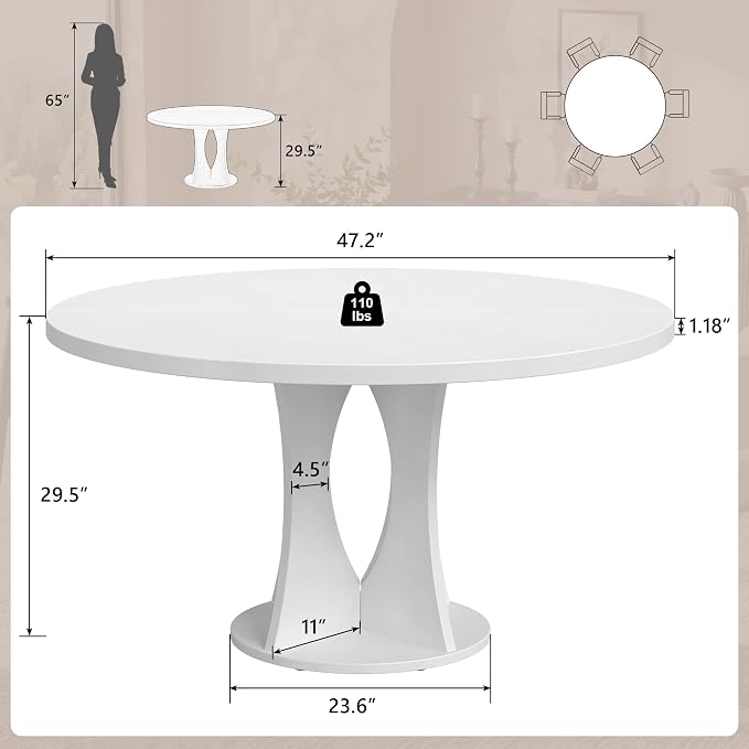 Einhomn 47.2-inch Round Dining Table, Kitchen Table - Image 2