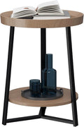 Gadroad Round End Table with Storage Shelf, 2 Tier Farmhouse Side Table by Gadroad