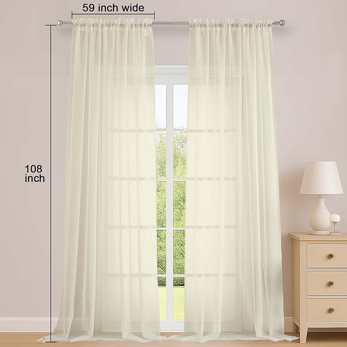 Sheer Cream Curtains 108 Inches Long - Image 2