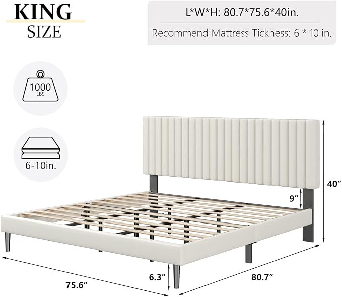 HAOARA King Size Bed Frame, King Size Platform Bed Frame and Velvet Upholstered - Image 2