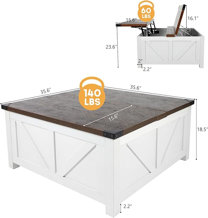 jimeimen Farmhouse Lift Top Coffee Table - Image 2