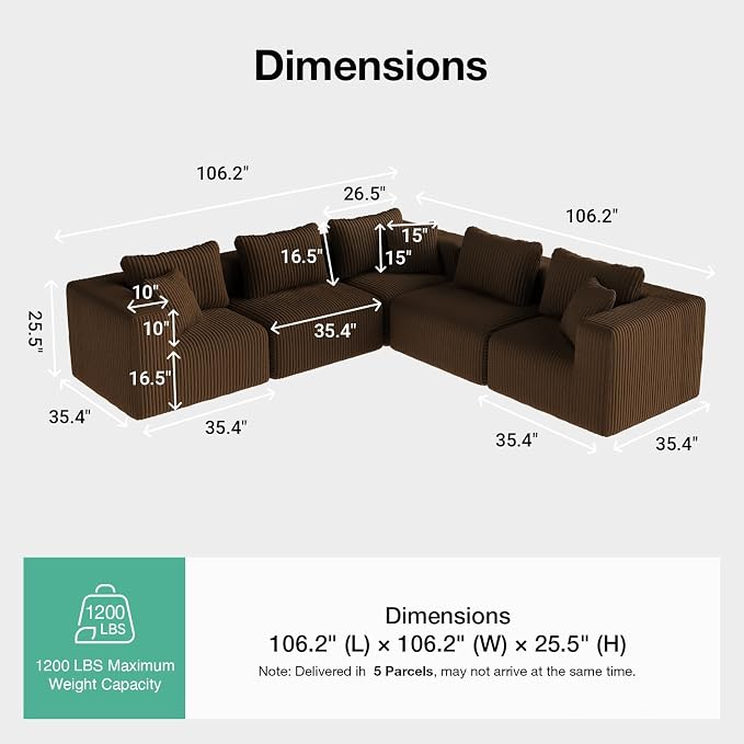 Novilla 106" Modular Sectional Sofa, Modern Cloud Sectional Couch - Image 2