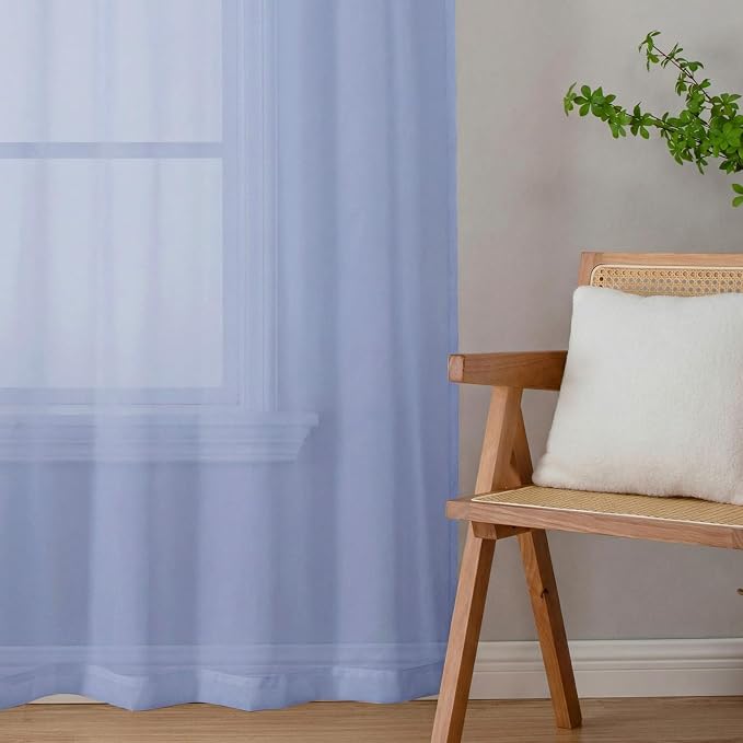 Denim Blue Sheer Curtains 96 Inches Long 2 Panels, Rod Pocket Light Filtering - Image 8