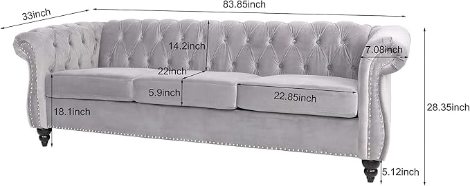 Mid-Century 3 Seater Sofa, Velvet Couch - Image 2