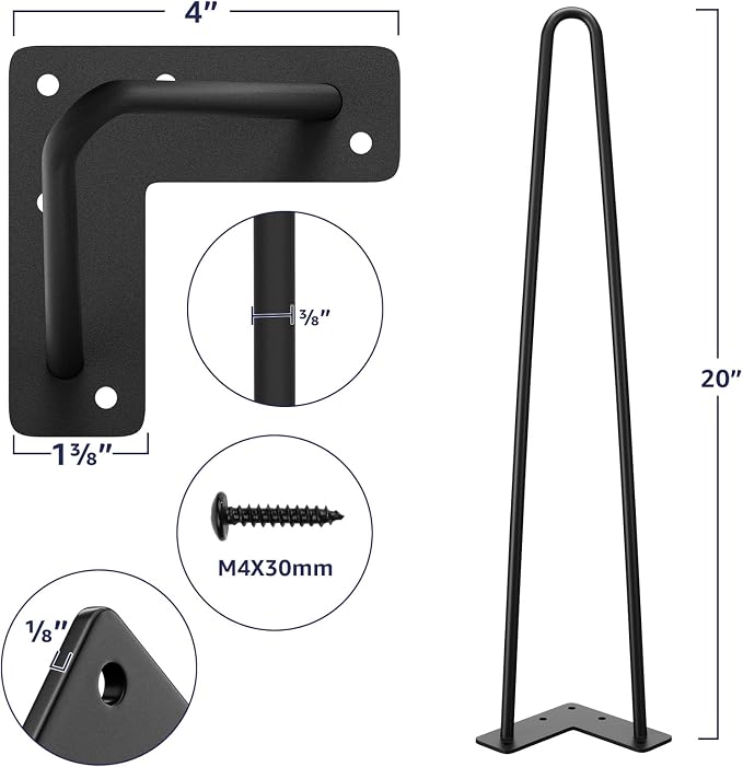 SMARTSTANDARD 20 Inch Heavy Duty Hairpin Furniture Legs, Metal Home DIY Projects - Image 2