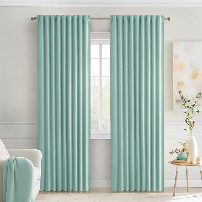 MIULEE Aqua Back Tab Blackout Curtains 52x90 Inch Long 2 Panels Set | Rod by MIULEE
