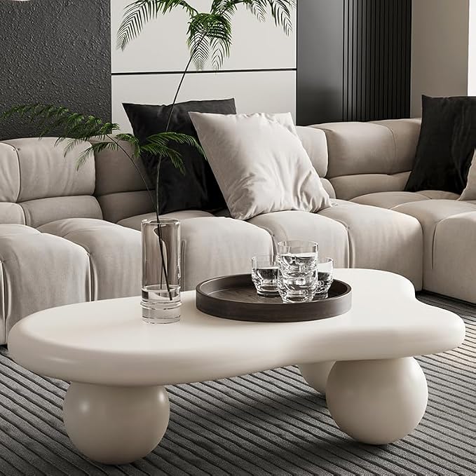 40” Cloud Coffee Table with 3 Ball Legs, Modern Irregular Center Table by BSYEIO