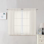 2 Panels Cream Sheer Curtains 54 Inches Length Window Treatment by OVZME