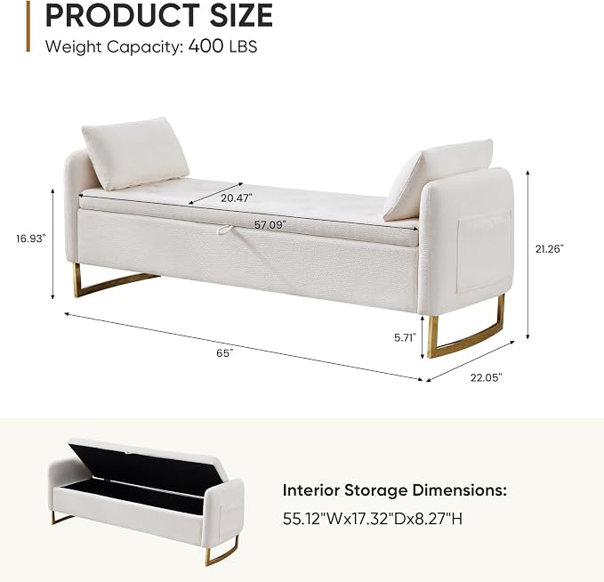 65" Storage Ottoman Bench, Storage Bench - Image 2