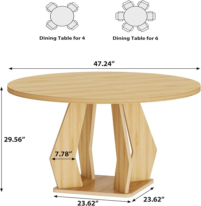 IBF Round Dining Table for 4-6 People, 47 Inches Dining Room Table - Image 2