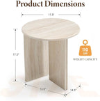 HNY Small Round Side Table Marble Veneer Wood Bedside Table 18" Modern End - Image 2