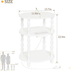 MaxSmeo White Side Table with Charging Station, 3-Tier Small Oval End Table - Image 3