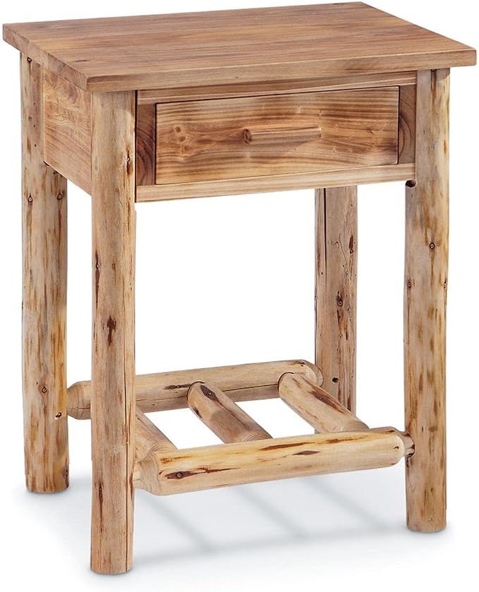 CASTLECREEK Pine Log End Table Nightstand, Rustic Natural Weathered Look Wooden by CASTLECREEK