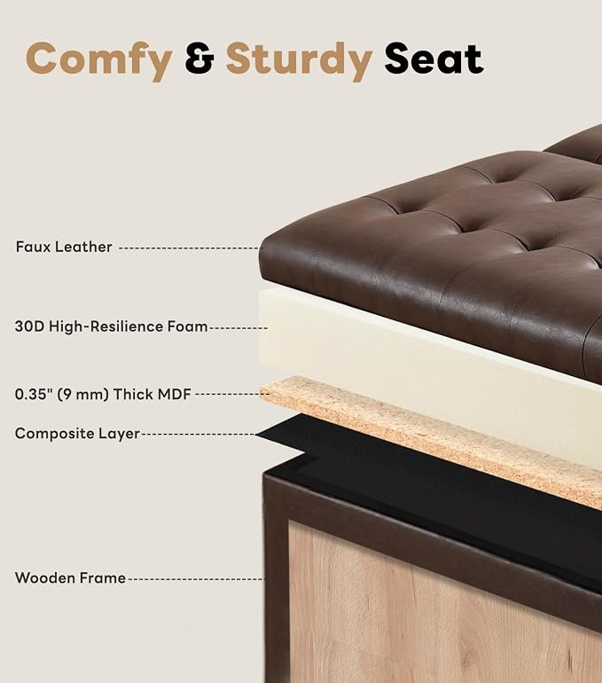 Tbfit Large Square Storage Ottoman Bench, Tufted Upholstered Coffee Table - Image 4