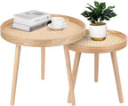 Round Coffee Table Set of 2, Natural Boho Coffee Tables, Small Mid Century by ZYBTtoCreateHappyMemories