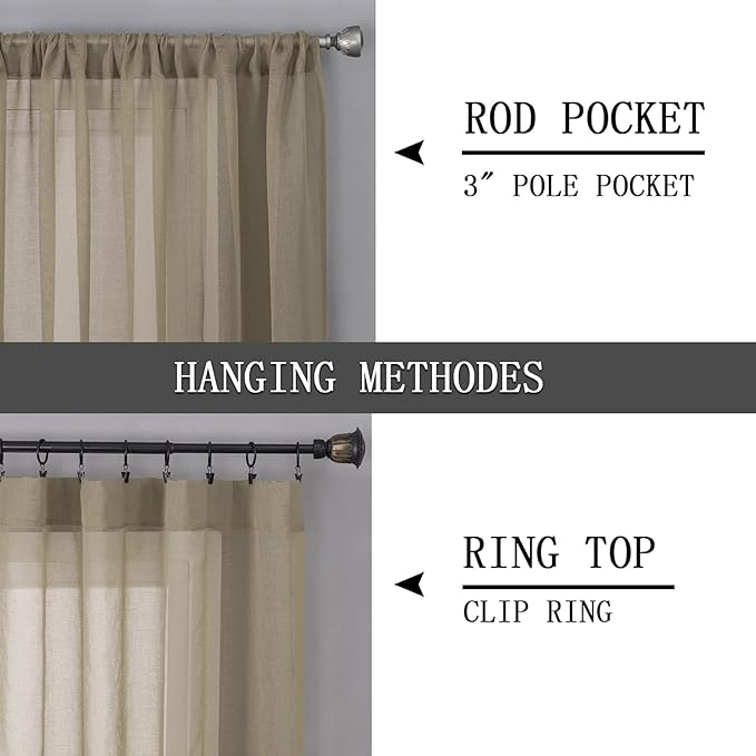 Tollpiz Short Sheer Curtain Living Room Linen Textured Curtains Sheer Light - Image 5