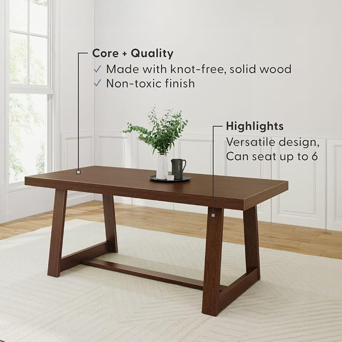 Plank+Beam 72 Inch Farmhouse Dining Table, Solid Wood Rustic Kitchen Table - Image 3