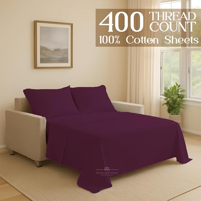 Sleeper Sofa Bed Sheet, 100% Cotton 400 Thread Count, 4 Piece Set, Deep Pocket - Image 2