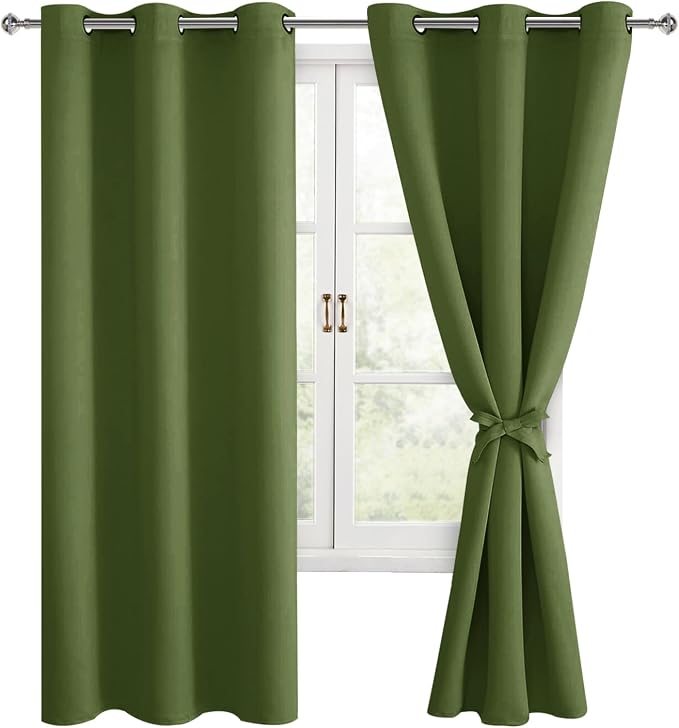 Room Darkening Curtains for Bedroom Olive Green 42x72 Inch 2 Panels | Noise - Image 8
