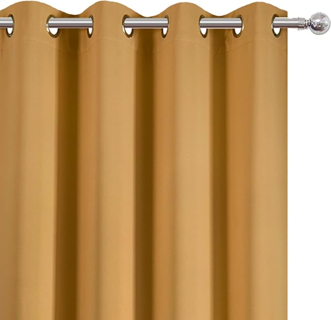 Blackout Curtains 66 x 54 Inch Long Mustard Yellow Curtains Set of 2 Panels - Image 6