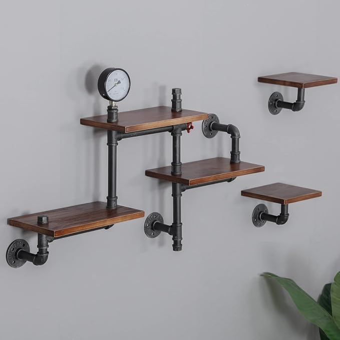 Industrial Rustic Pipe Shelving Floating Shelves Wall Mounted, 5 Laye Modern - Image 8