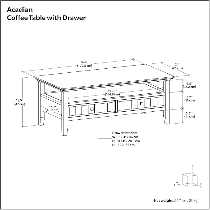 SIMPLIHOME Acadian Solid Wood Transitional-Style 48-inch Wide Coffee Table - Image 13