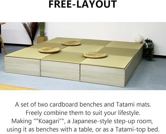 EMOOR Tatami-Top Cardboard Square Low Bench 28x28in 2-Piece Set, Koagari Easy - Image 7