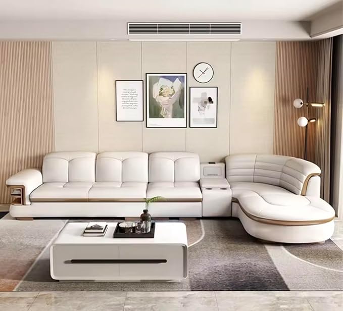 Luxury L-Shaped Genuine Leather Sectional Sofa Set - Image 3
