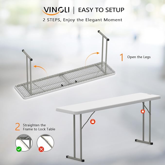VINGLI 6 FT Narrow Folding Table, Home Work - Image 5