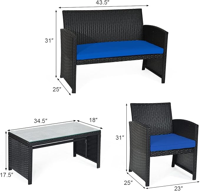 Tangkula 4 Pieces Patio Wicker Conversation Furniture Set, Patiojoy Sofa & - Image 4