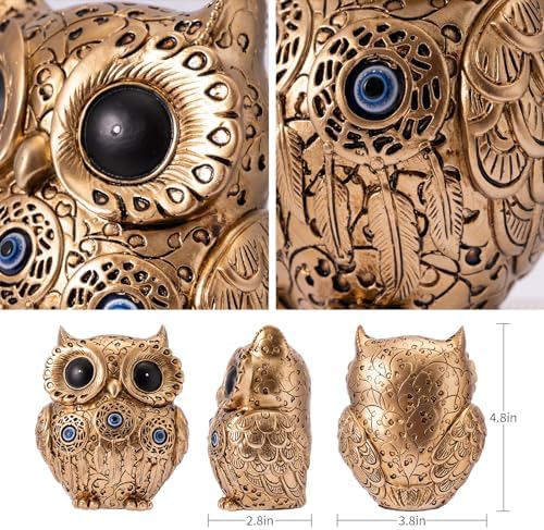 TOHLUCS Owl Statue Home Decor Accents with Evil Eye.Gold Decor for Bookshelf, Bedroom, Living Room, Office, Table and Shelf.Vintage Owl Figurines Gifts for Birds Lover.Cute Small Animal Sculptures. - Image 5