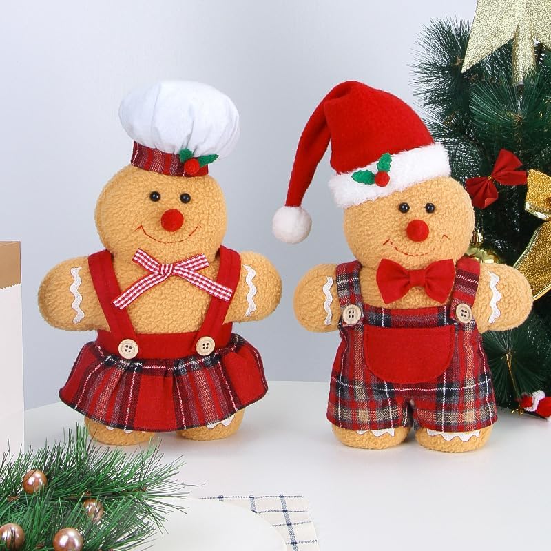BWFY Set of 2 Christmas Decorations Indoor Gingerbread Man with Chef Hat Bowknot for Christmas Ornament Home Decor Gingerbread Doll for Gift Door Window Table Tree Holiday Xmas Season Decor - Image 5