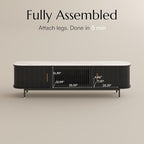 POVISON Fully-Assembled Sliding Tambour Door TV Stand, Mid Century Modern - Image 2