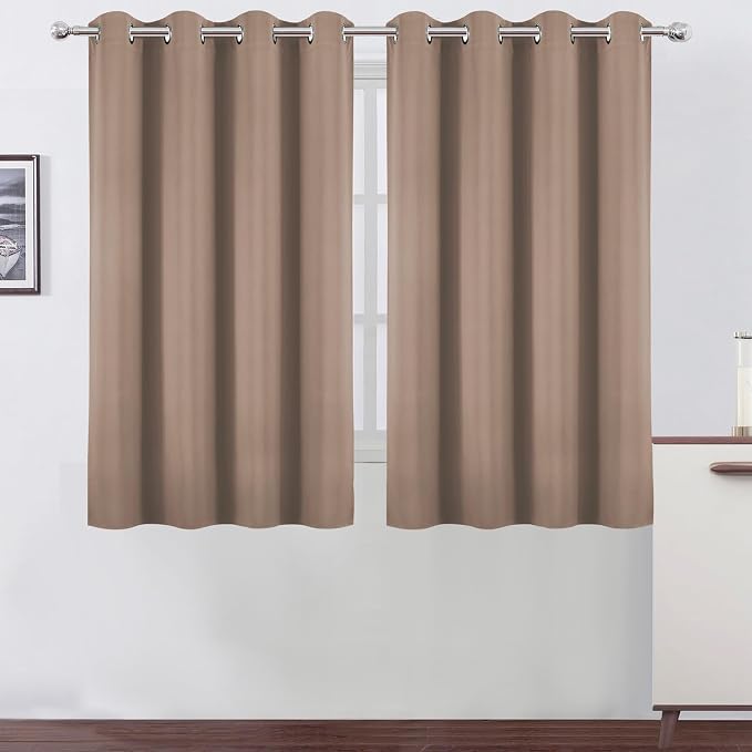 Blackout Curtains 66 x 54 Inch Long Cappuccino Curtains Set of 2 Panels Room by Lemomo