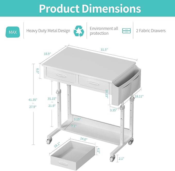 WINAZ Small Rolling Desk with Drawers & Storage - Image 3