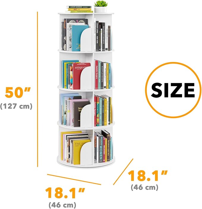 SpaceAid 4 Tier Rotating Bookshelf Tower, Spinning Bookcase Lazy Susan - Image 2