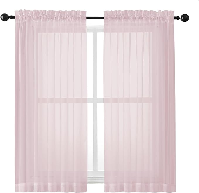 Sheer Curtains 54 Inch Length 2 Panels Set, Blush Sheer Curtain by OWENIE