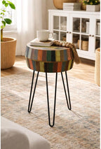 Hand-Carved Wood Side Table, Colorful Boho Accent Table - Image 3