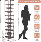 LANTEFUL Tall Shoe Rack 10-Tier Narrow Shoe Shelf Storage - Image 3