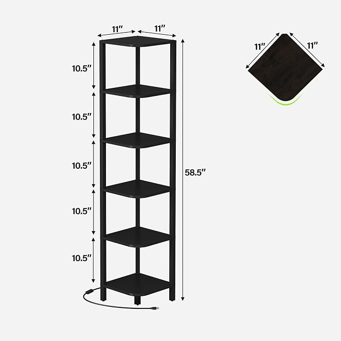 TUTOTAK Corner Shelf with LED Light, 6-Tier Corner Bookshelf - Image 2