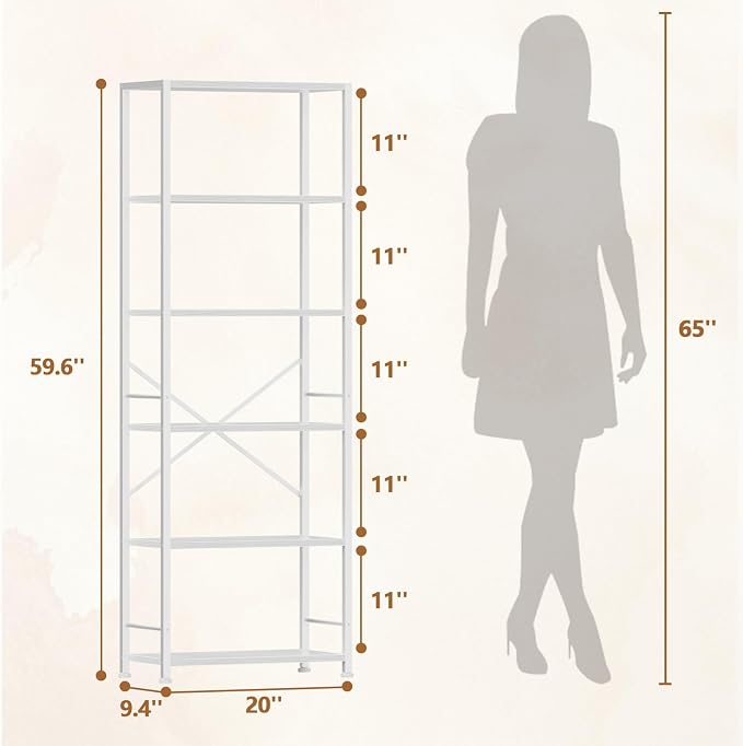 Furologee 6 Tier Book Shelf, Tall Wide Bookshelf, Modern Open Bookcase - Image 3