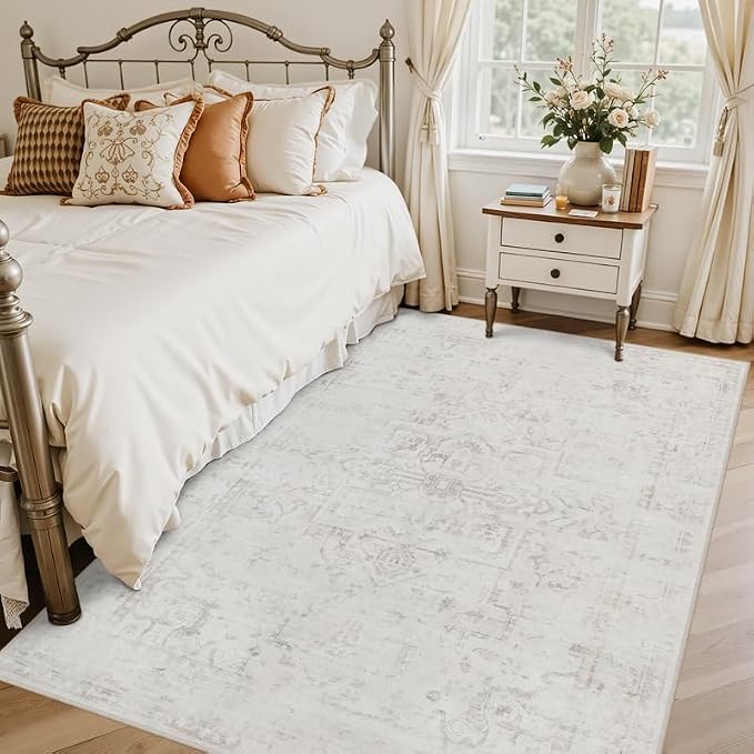6x9 Area Rugs Living Room: Bedroom Washable Carpet Neutral Cream | Large - Image 2