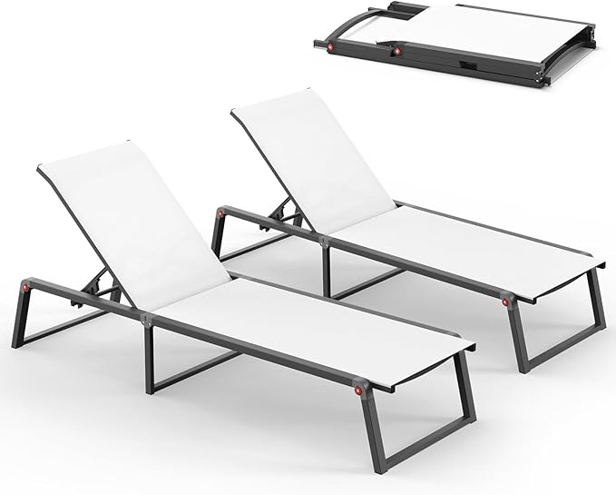 Aluminum Chaise Lounge Chair Outdoor, Foldable& No Assembly Patio Pool Lounge by Oasbira