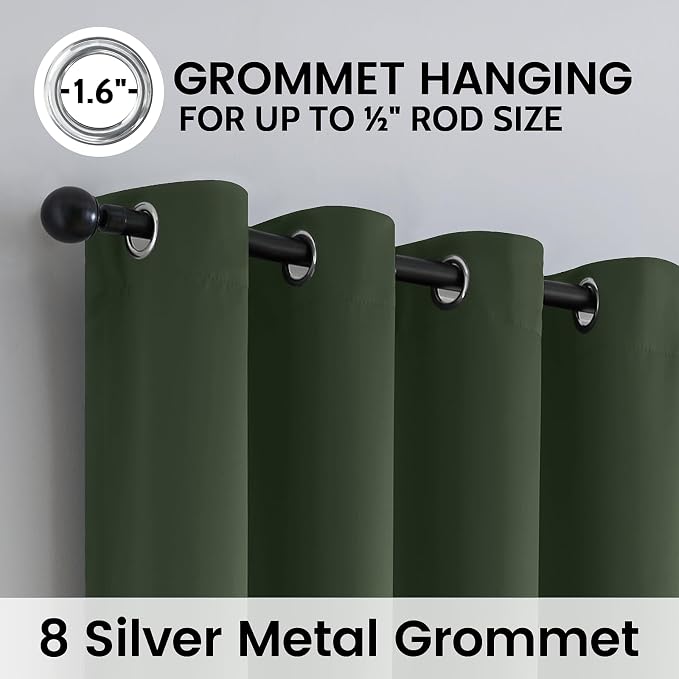SimpleHome Greyish Green 100% Blackout Curtains Room Darken Living Room 63L | - Image 6