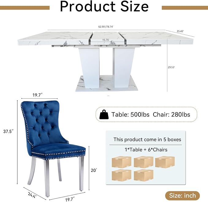Henf 7 Pieces Faux Marble Dining Table Set - Image 7