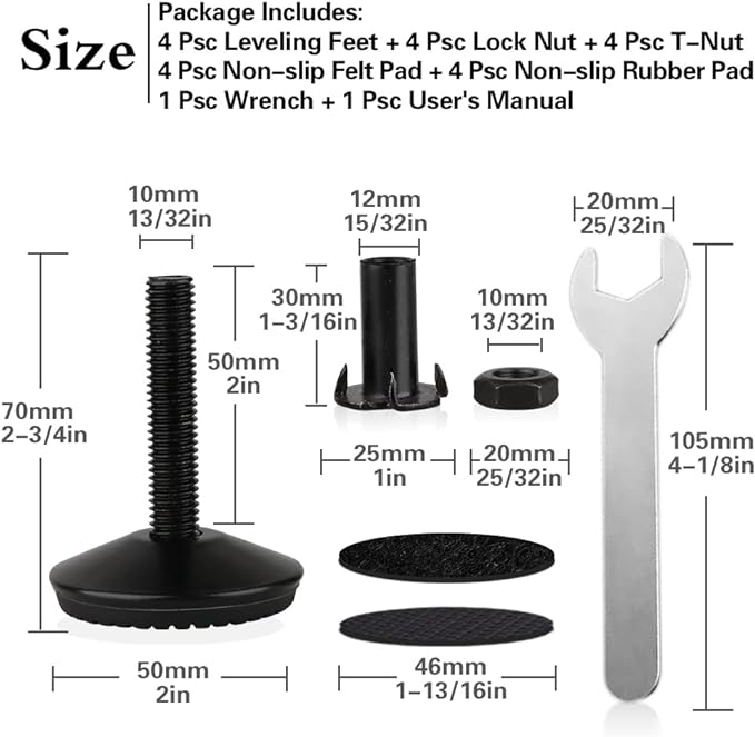 4 Set M10 Adjustable Leveling Feet, Heavy Duty Height Adjuster Furniture - Image 2