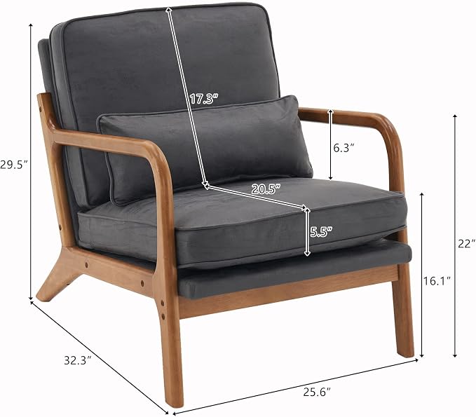 Bonnlo Microfiber Dark Grey Accent Chairs Set of 2, Upholstered Mid Century - Image 2