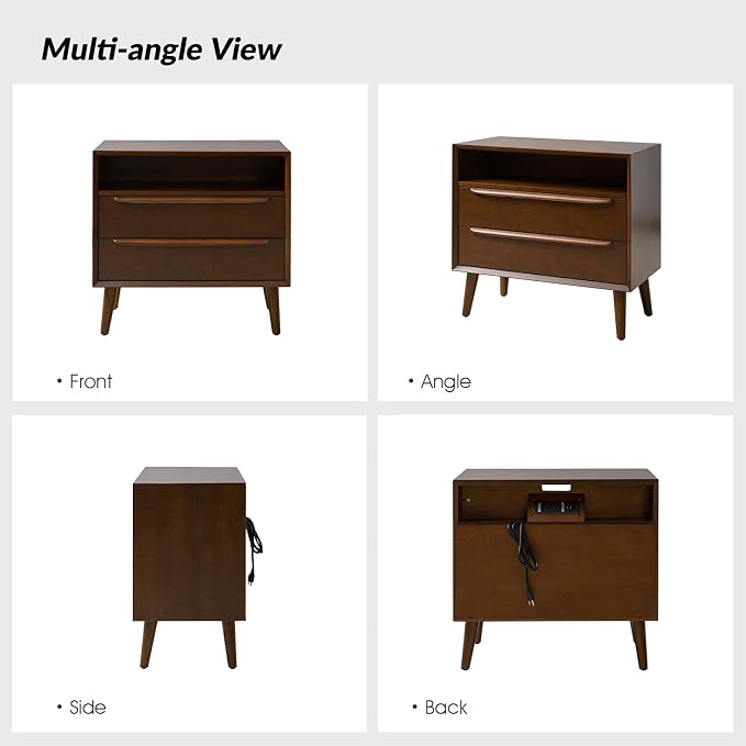 HULALA HOME End Table with Charging Station, Mid-Century Modern 2 Drawer and - Image 7