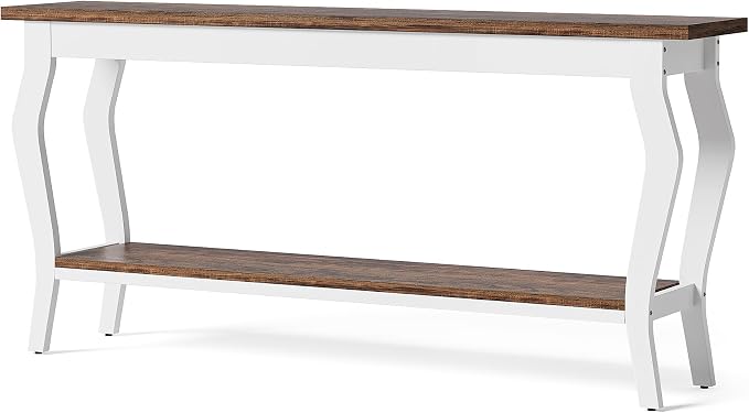 LITTLE TREE 70.9 Inches Long Console Table, 2-Tier Vintage Wooden Sofa Table - Image 9