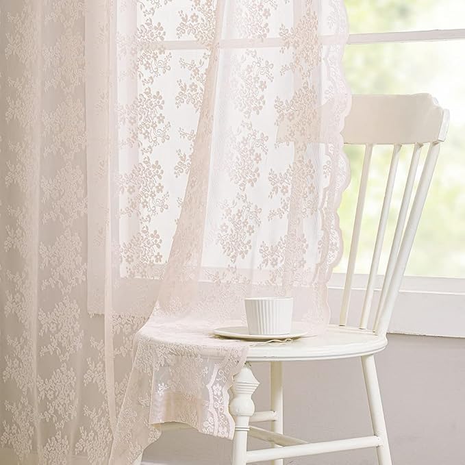 YJ YANJUN Vintage Lace Curtains 84 Inches Long-Victorian Floral Dusty Pink - Image 6